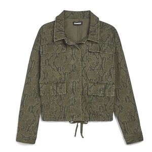 Express Boxy Denim Jacket in Snakeskin Print in Cami Green Size XL